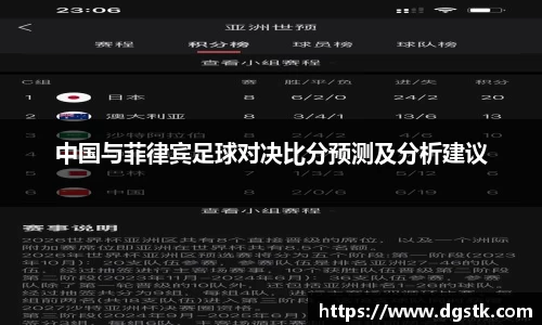 中国与菲律宾足球对决比分预测及分析建议